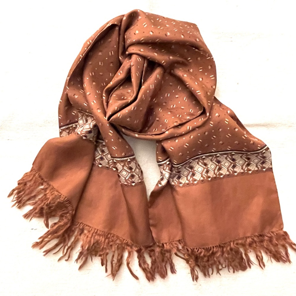 Baycrest Men/Unisex Vintage Double Layer Silk Rust Brown Long Opera Scarf